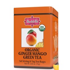 Brew La La 유기농 얼 그레이 녹차 - 티백 틴 50개 - 저카페인 고메 티 - 유기농 인증, Ginger Mango, 75g