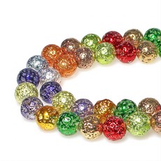 MJDCB 전기 도금 천연 여러 가지 빛깔의 화산 용암 돌 MJDCB Electroplate Natural Multicolor Volcanic Lava Stone Round Lo, N/A, 10mm