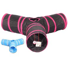 貓隧道玩具 T字型貓隧道 附玩具 貓咪互動玩具 寵物玩具, Y型黑色桃邊, 1個