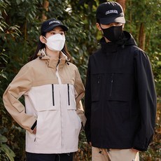 男女連帽衝鋒衣，春秋季三合一休閒夾克，防水防風運動百搭外套