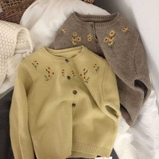 女童針織外套 春裝 新款韓版毛衣 小孩洋氣刺繡開衫 90-140碼