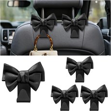 샌드프렌 카시트 헤드레스트 후크 4PCS 귀여운 보우 차량 시트 백 행거 보관 핸드백 지갑 코트용 자동차 실내 정리함 SUV 세단 트럭용 유니버설 블랙