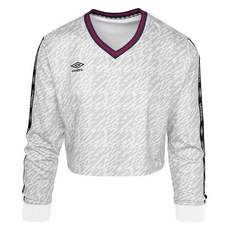 Umbro 여성용 긴소매 박스 브이넥 티 화이트 / 블랙. L