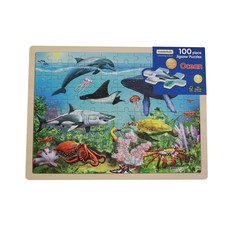 masterkidz 木製拼圖 幼兒拼圖 教具 海洋 昆蟲 交通 芭蕾 恐龍 太空 農場動物 學習拼圖 20片 24片, 1個, 海底世界(100片), 100片