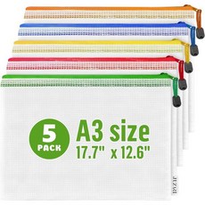 5팩 메시 지퍼 파우치 A3 - 17.7x12.6인치 정리용 플라스틱 지퍼 파우치 - 게임 보관 가방 - 퍼즐 정리 가방 - 큰 지퍼 파우치 가방 - 지퍼가 달린 메시 파우치, 5 Pack A3