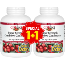 1+1 네추럴팩터스 크랜리치 크랜베리 농축물 슈퍼 스트렝스 500mg 캡슐 180정 / 해외직구 캐나다정품, 2개