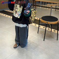 OY1 2025秋季新款韓版條紋休閒褲，女童長褲，寶貝褲子，柔軟舒適，時尚百搭