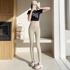 高腰拉鍊排扣鯊魚褲 加絨加厚 收腹瑜伽緊身褲 臺灣出貨