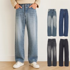 [김영주골프] 봄가을 워싱 와이드 데님 팬츠 뒷밴딩 남성 청바지 DPFMJN15