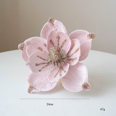 全店出貨 2025耶誕節新品 耶誕節裝飾品 耶誕仿真花 耶誕花 高檔布藝粘粉 亮片 仿真玉蘭花, 淺粉色, 1個