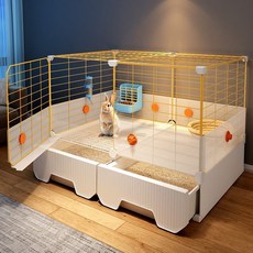 超大空間防濺尿兔籠子，兔子別墅/兔子窩/天竺鼠籠子，附帶清糞帶廁所，家用室內寵物籠, 1個