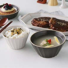 담다 도자기 공기 대접 밥 국 한식 그릇 2colors, 브라운