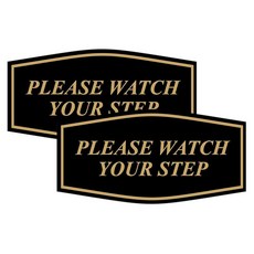 Fancy Please Watch Your Step 사인 (아이보리/다크 브라운) - 미디엄 2팩, 블랙 골드