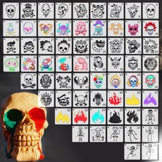 그림 도안 스텐실 64종 세트 DIY 다이어리 꾸미기 미술 놀이 홈스쿨링 재료, 1개, 해골 머리 불꽃 펀칭 디테일 64장