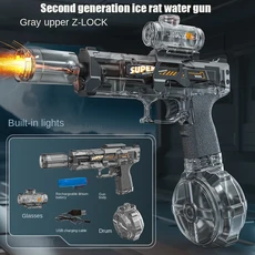 LED 조명이있는 M416 물총 연속 고압 고속 강력한 야외 전기 물총 장난감을 스프레이하는 불꽃 효과, 02 Ice rat2 grey