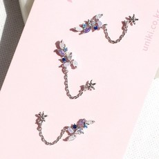 푸르던 안개꽃 체인 연결 레이어드 투핀 피어싱dao8+4HND