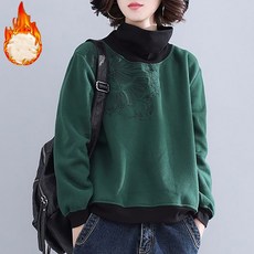 ROYALBELLE 여성 빅사이즈 반폴라 데일리 기모 따뜻한 긴팔 맨투맨 K0111334