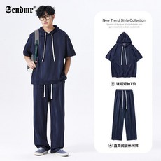 Sendm 男士夏季新款連帽短袖T恤運動套裝