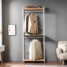 나인홈 2단 행거 스탠드 조립식 시스템 옷걸이 원목 철제 드레스룸, 오크화이트