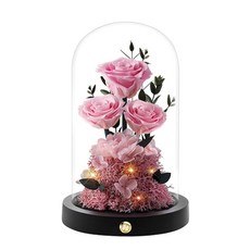 永生花玫瑰玻璃罩, 永生花粉色 不含禮盒