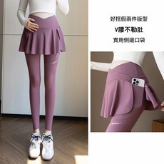 JINCHIDIE 孕婦假兩件式褲子 V腰不勒肚
