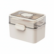 醫藥箱 藥盒 醫療箱 三層透明 藥品收納盒 藥箱 藥品收納 醫藥盒 保健箱 置物盒, 1個, 醫藥箱 【奶白色-大】