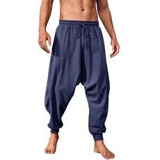 Runcati Mens Pirate Pants Viking Medieval Costume Renaissance Trousers Halloween Baggy Harem Linen, Navy
