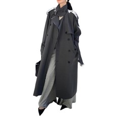 Utcoco 여성용 2025 패션 더블 브레스트 롱 트렌치 코트 방풍 클래식 라펠 오버코트 벨트 포함 블랙. XS 167811, XXL, 다크 그레이