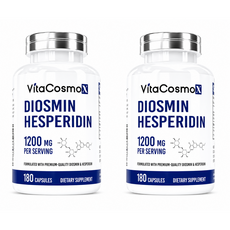 VitaCOS 코스moX Diosmin 헤스페리딘 1200mg 복합체 180캡슐 시트러스 바이오플라보노이드 풍부한 과일 추출물 100% 채식주의자 GMO 프리 및 글루텐, 2개, 180정
