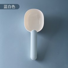 台灣現貨 夾式飼料勺 寵物飼料勺 廚房勺 食物鏟 飼料鏟 糧食鏟 糧食勺 撞色寵物鏟 飼料湯匙, 藍白色, 1個