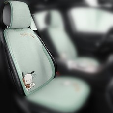 汽車坐墊 四季通用卡通淳麻座椅套, 1個, 恰恰狗-單片分體靠背-薄荷綠:恰恰狗-單片分體靠背-薄荷綠