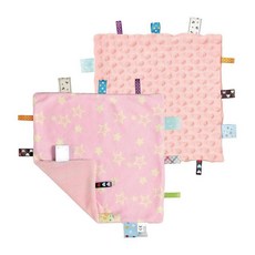 해외 CREVENT Tag Security 아기용 담요 남아용 부드럽고 작은 러비 아기 이불 감각 생일 베이비 샤워를 위한 훌륭한 선물 25.4 x 25.4cm10 10인치 8, Macaron Pink + Pink Star.