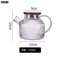 DFMEI 網紅輕奢玻璃耐熱水壺涼水壺大容量家用客廳帶把創意冷水壺花茶壺, 1個, 太陽花水壺1100ml:如圖, 1L