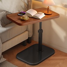 XFD 이동형 접다 높이조절 침대테이블 사이드테이블 티테이블 거실테이블 소파테이블, 블랙+호두