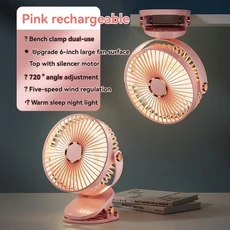 6인치 풍력 서스펜션 휴대용 클립 팬 USB 충전 미니 무소음 여름 데스크탑 사무실 학생 기숙사 침실, 01 1200mah  pink