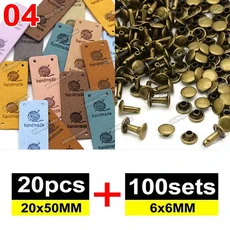 20pcs 믹스 가죽 레이블 100 세트 6x6MM 금속 스파이크 수제 의류에 대 한 양각 태그 DIY 모자 바느질 액세, 12 04