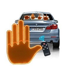 新手指燈 汽車手勢燈 車載多功能警示燈 提示防追尾燈 趣味交互手掌燈, 1個, 小遥控手势灯 (男款)4模式,黄