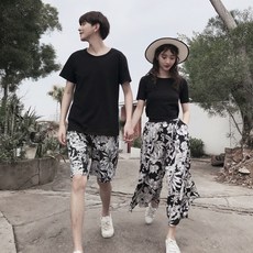 沙灘情侶裝連衣裙 可愛性感氣質蜜月旅遊情侶套裝 時尚潮流海邊度假風短袖