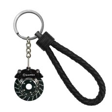 Brembo汽車煞車碟盤造型鑰匙圈，皮革編織掛繩，汽車精品配件, 黑色卡鉗鑰匙扣, 1個
