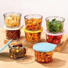원형 유리 반찬통 1인가구 미니 김치통 냉장고 보관용기, 5. 1개 랜덤