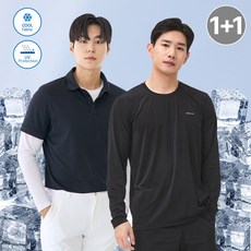 [1+1] 썬마스킨 자외선차단 UV 쿨링 스포츠 골프 남성 냉감 라운드 긴팔 티셔츠