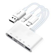 多功能八合一讀卡機 讀卡器 升級版 USB Type-C Lightning 三合一, 白色, 1個, 8合1