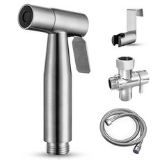 BARROCK 화장실용 비데 스프레이 비데 호스가 있는 기존 변기용 휴대용 제트 스프레이 조절 가능한 수압 무슬림 샤워 스테인리스 스틸 천 기저귀/여성용 워시 스프레이, 1, Stainless Steel