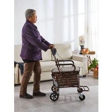 하이굿럭 노인유모차 보행보조기 어른 노인보행기, 편안한 등받이 E4 레드 충격흡수 더블