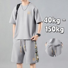 Sevenmoon여름 남성 캐주얼 트레이닝 오버사이즈 반팔 반바지 세트 M-8XL