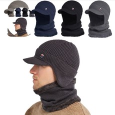 HOOT 윈터로드 모자 캡비니 귀달이 세트 넥워머 겨울 골프 스포츠 방한 페이크카라, 네이비