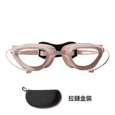 兒童大框泳鏡 防水防霧高清畫面 穿戴舒適不勒眼 男女童適用, 1個, 092粉色拉鍊盒裝