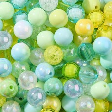 BERMRO 16mm 아크릴 비즈 100피스 옐로우 & 그린 펜 가능한 초점 스페이서 비즈 청크 버블검 DIY 공예 목걸이 팔찌 주얼리 제작용 키체인 블루&옐로우 164504, 그린&블루&옐로우