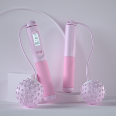 智能跳繩 運動計數器 減震球, 粉色-2鍵計數跳繩, 1個