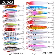 20pcs 품질 금속 캐스트 지그 스푼 세트 20g 30g 40g 60g 해안 캐스팅 지그 물고기 농어 낚시 미끼 인공 미, 06 I-With hooks 20pcs